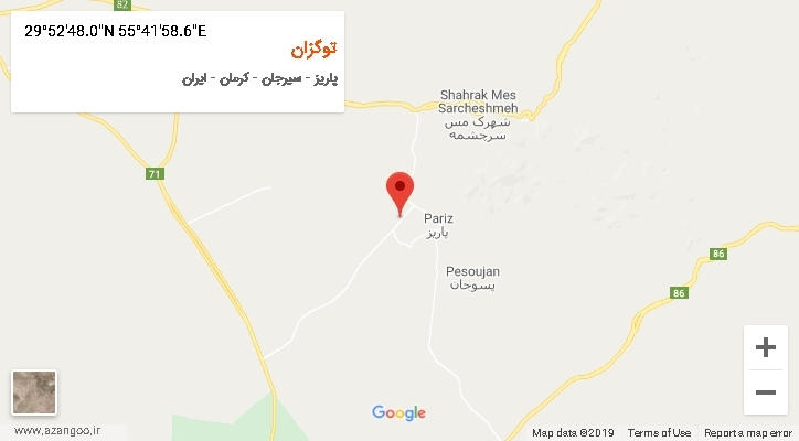 روستای توگزان بر روی نقشه