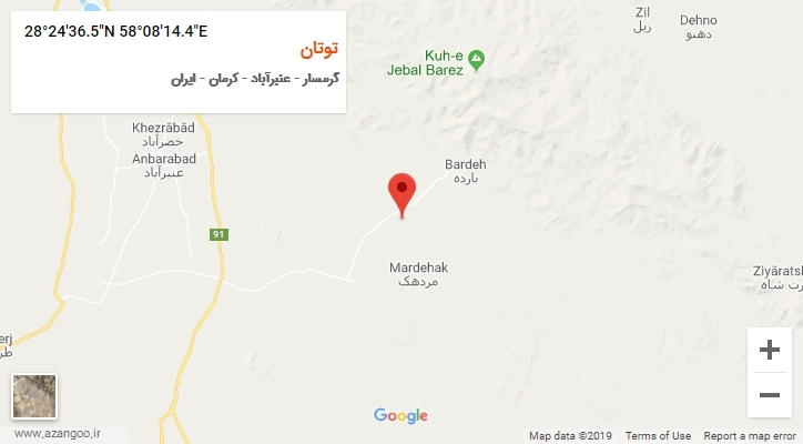 روستای توتان بر روی نقشه