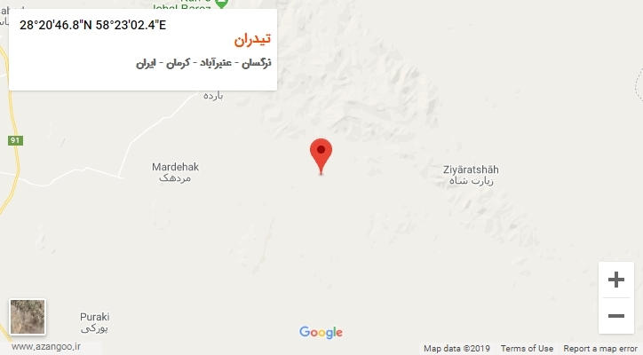 روستای تیدران بر روی نقشه