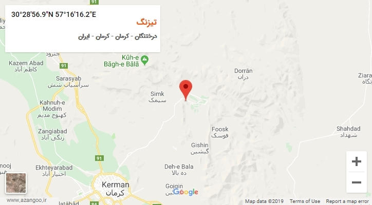 روستای تیزنگ بر روی نقشه