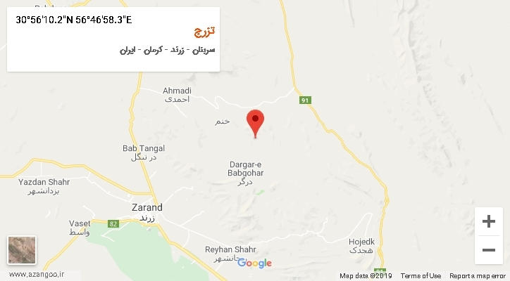 روستای تزرج بر روی نقشه