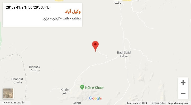 روستای وکیل آباد بر روی نقشه