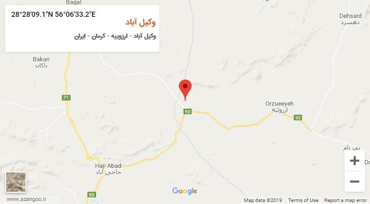 روستای وکیل آباد بر روی نقشه