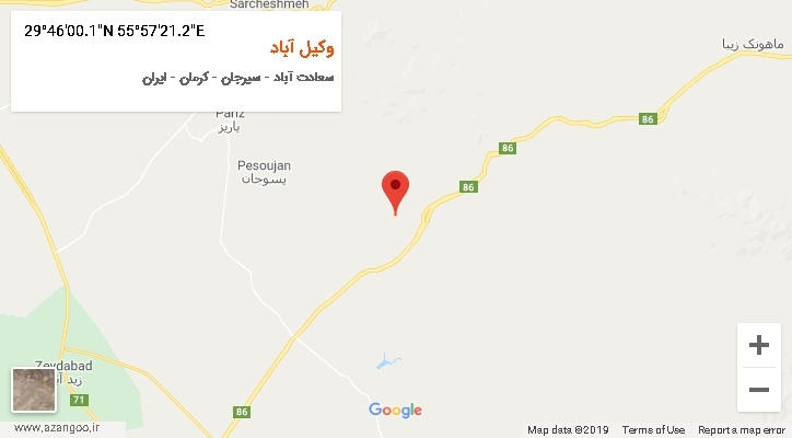 روستای وکیل آباد بر روی نقشه