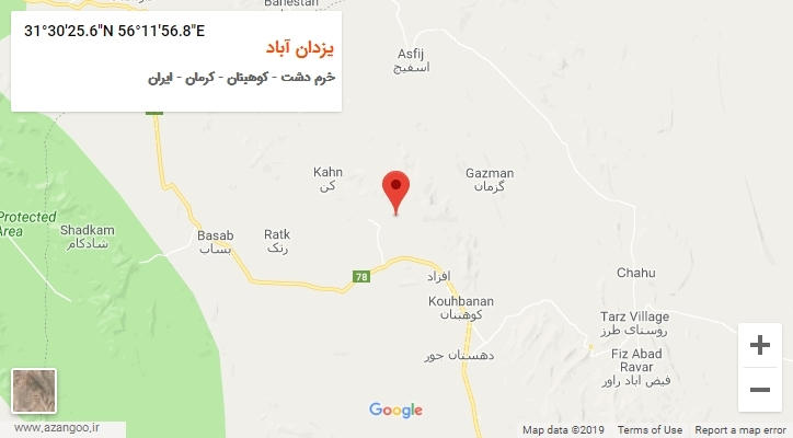 روستای یزدان آباد بر روی نقشه