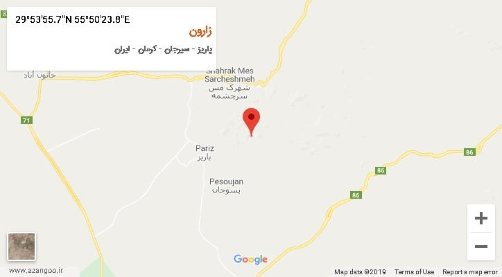 روستای زارون بر روی نقشه