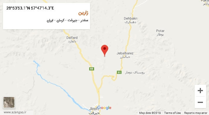 روستای زارین بر روی نقشه