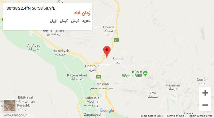 روستای زمان آباد بر روی نقشه