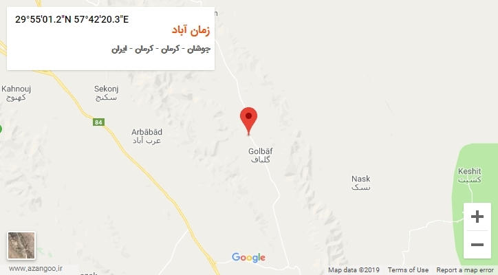 روستای زمان آباد بر روی نقشه