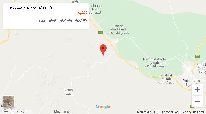 روستای زندیه بر روی نقشه