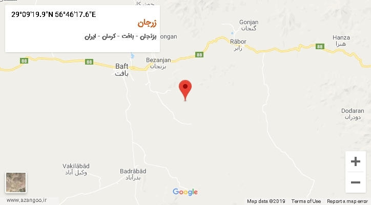 روستای زرجان بر روی نقشه