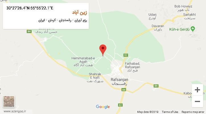 روستای زین آباد بر روی نقشه