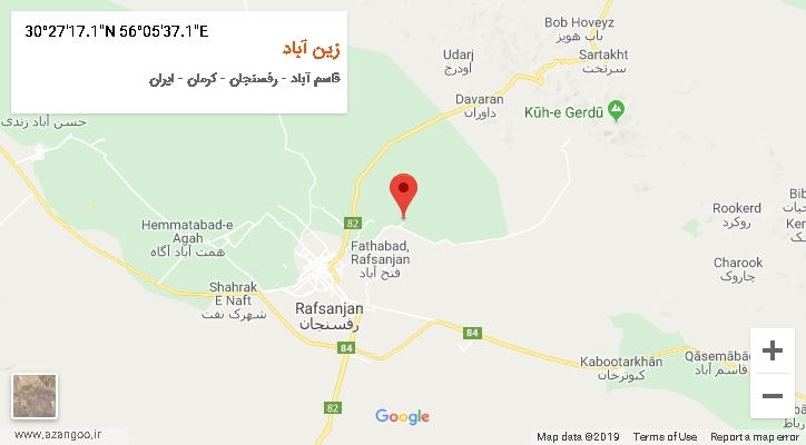 روستای زین آباد بر روی نقشه