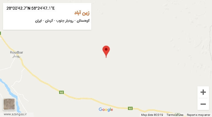 روستای زین آباد بر روی نقشه