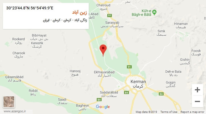 روستای زین آباد بر روی نقشه