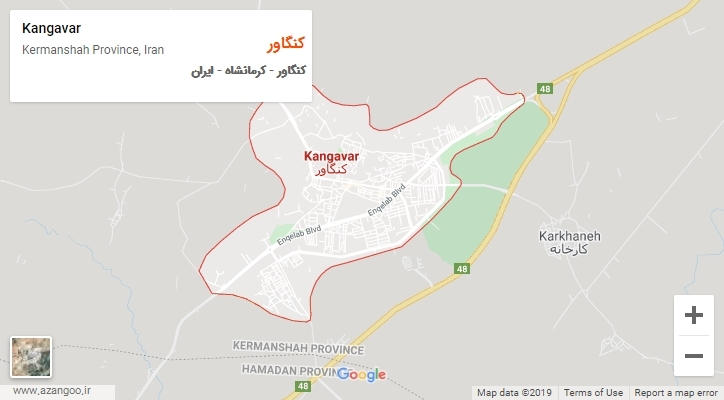 شهر کنگاور بر روی نقشه