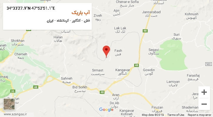 روستای آب باریک بر روی نقشه