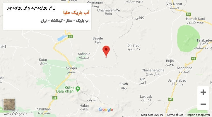 روستای آب باریک علیا بر روی نقشه