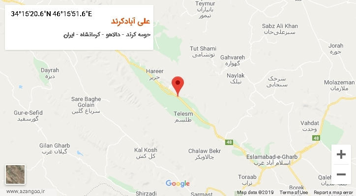 روستای علی آبادکرند بر روی نقشه