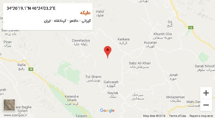 روستای علیکه بر روی نقشه