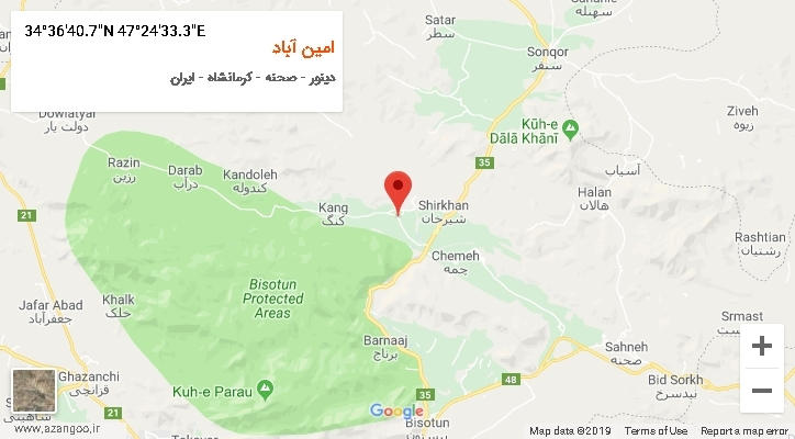 روستای امین آباد بر روی نقشه