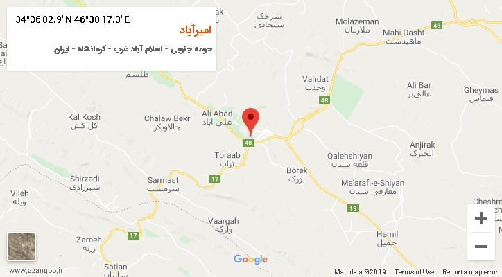 روستای امیرآباد بر روی نقشه