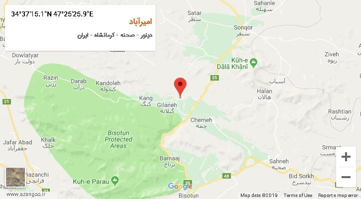 روستای امیرآباد بر روی نقشه