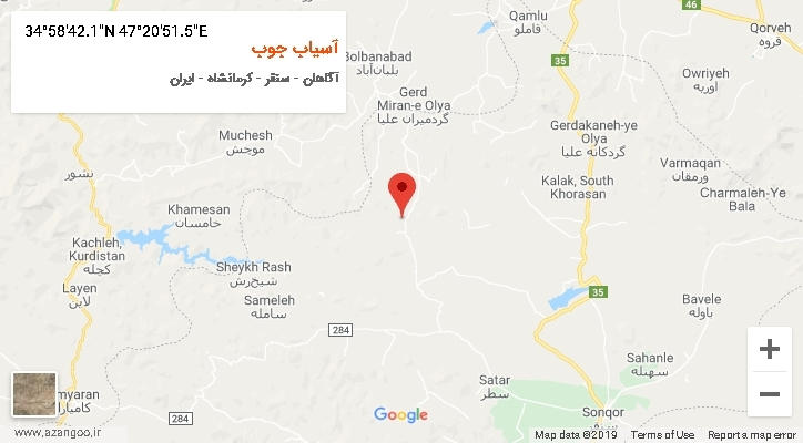 روستای آسیاب جوب بر روی نقشه