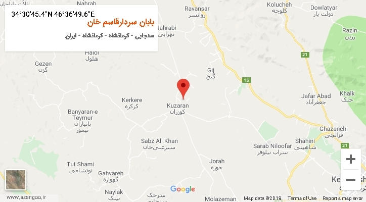 روستای بابان سردارقاسم خان بر روی نقشه