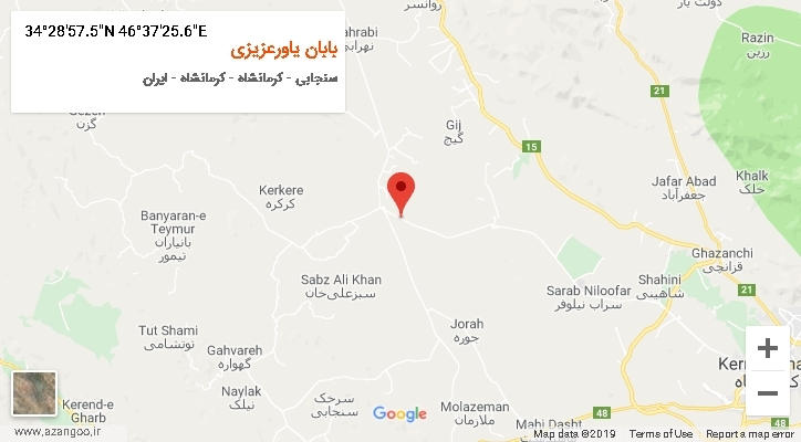 روستای بابان یاورعزیزی بر روی نقشه