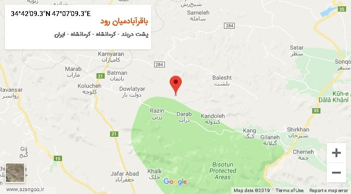 روستای باقرآبادمیان رود بر روی نقشه