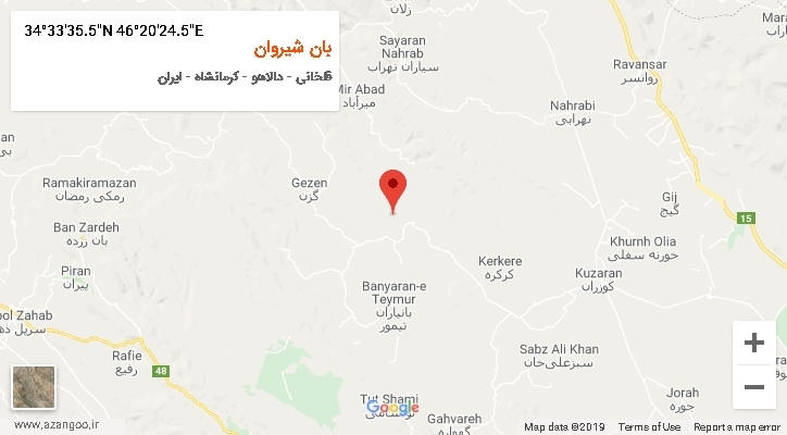 روستای بان شیروان بر روی نقشه