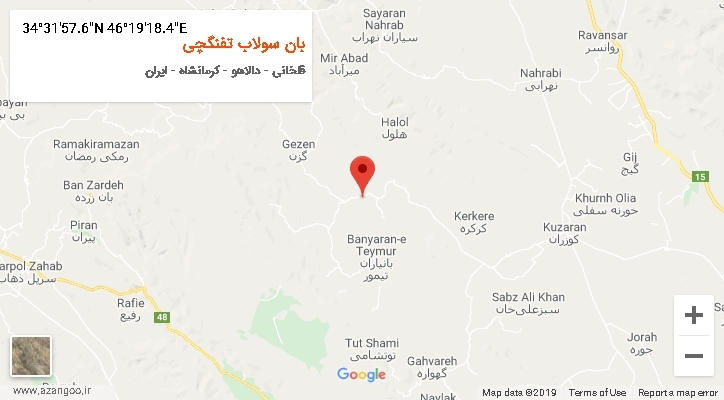 روستای بان سولاب تفنگچی بر روی نقشه
