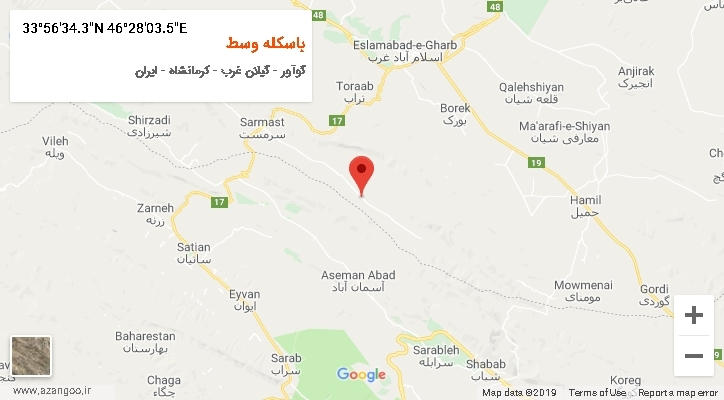 روستای باسکله وسط بر روی نقشه