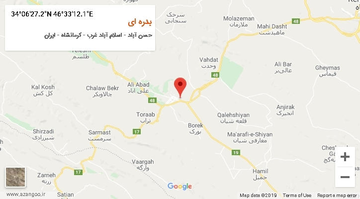 روستای بدره ای بر روی نقشه