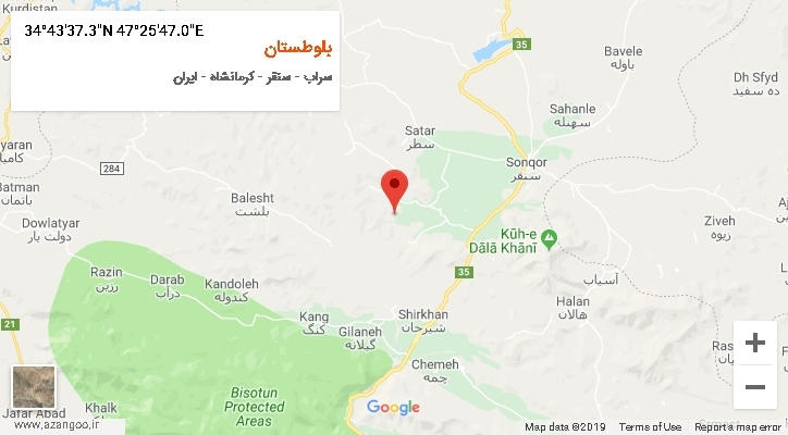 روستای بلوطستان بر روی نقشه