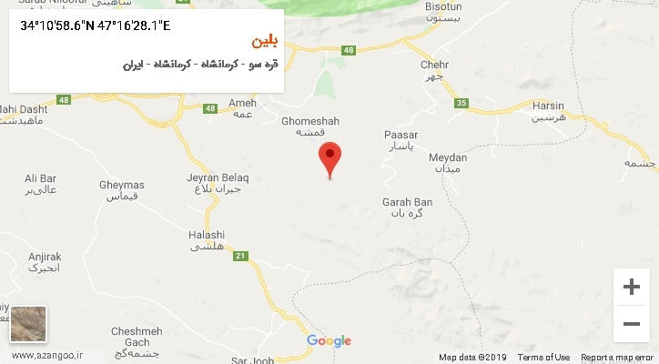 روستای بلین بر روی نقشه