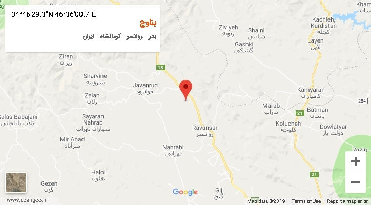 روستای بناوچ بر روی نقشه