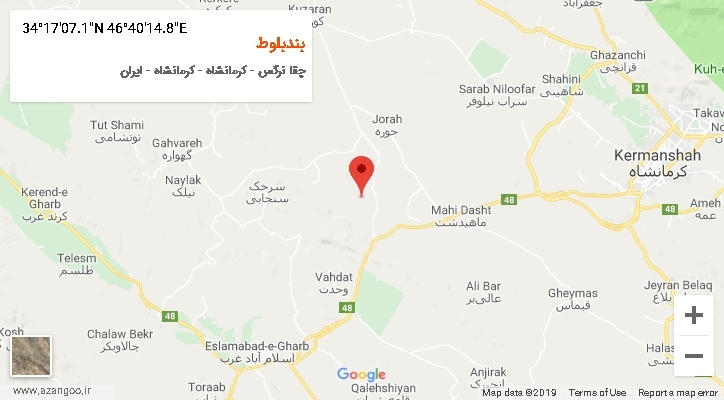 روستای بندبلوط بر روی نقشه