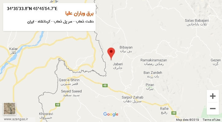 روستای برق وباران علیا بر روی نقشه