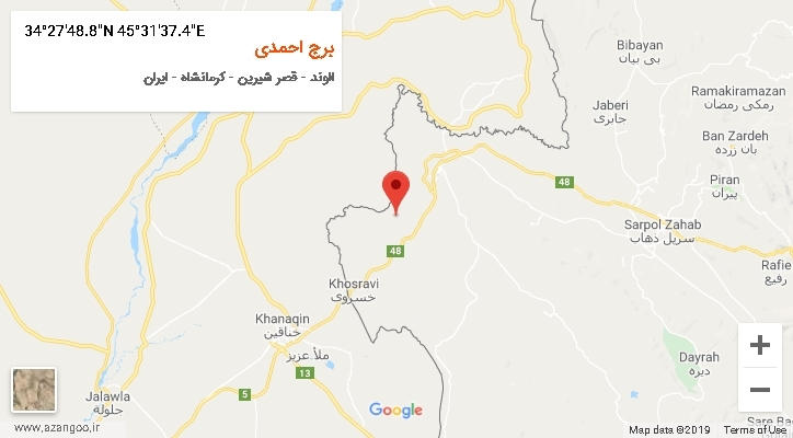 روستای برج احمدی بر روی نقشه