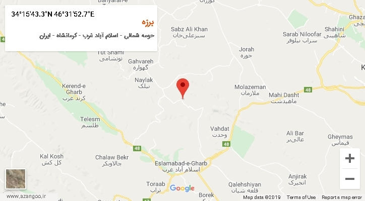 روستای برزه بر روی نقشه