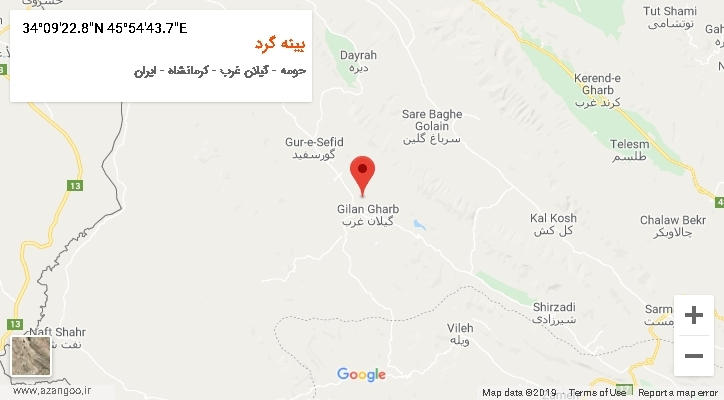 روستای بینه گرد بر روی نقشه