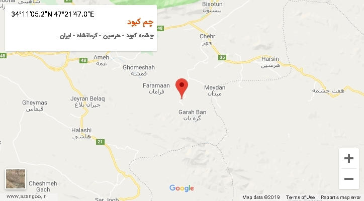 روستای چم کبود بر روی نقشه