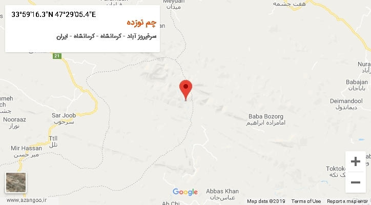 روستای چم نوزده بر روی نقشه