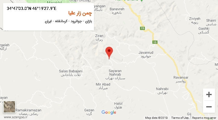 روستای چمن زار علیا بر روی نقشه