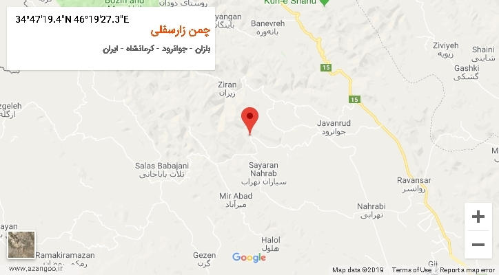روستای چمن زارسفلی بر روی نقشه