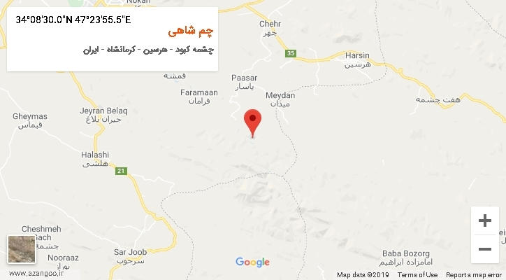 روستای چم شاهی بر روی نقشه