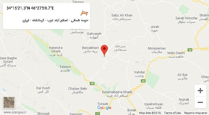 روستای چنار بر روی نقشه