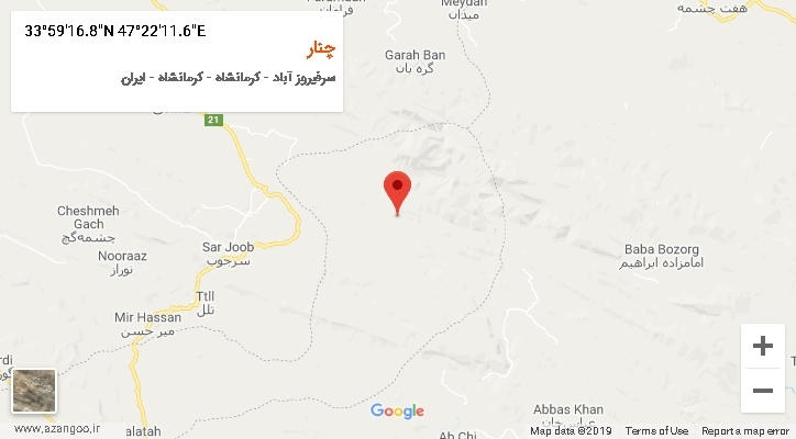 روستای چنار بر روی نقشه